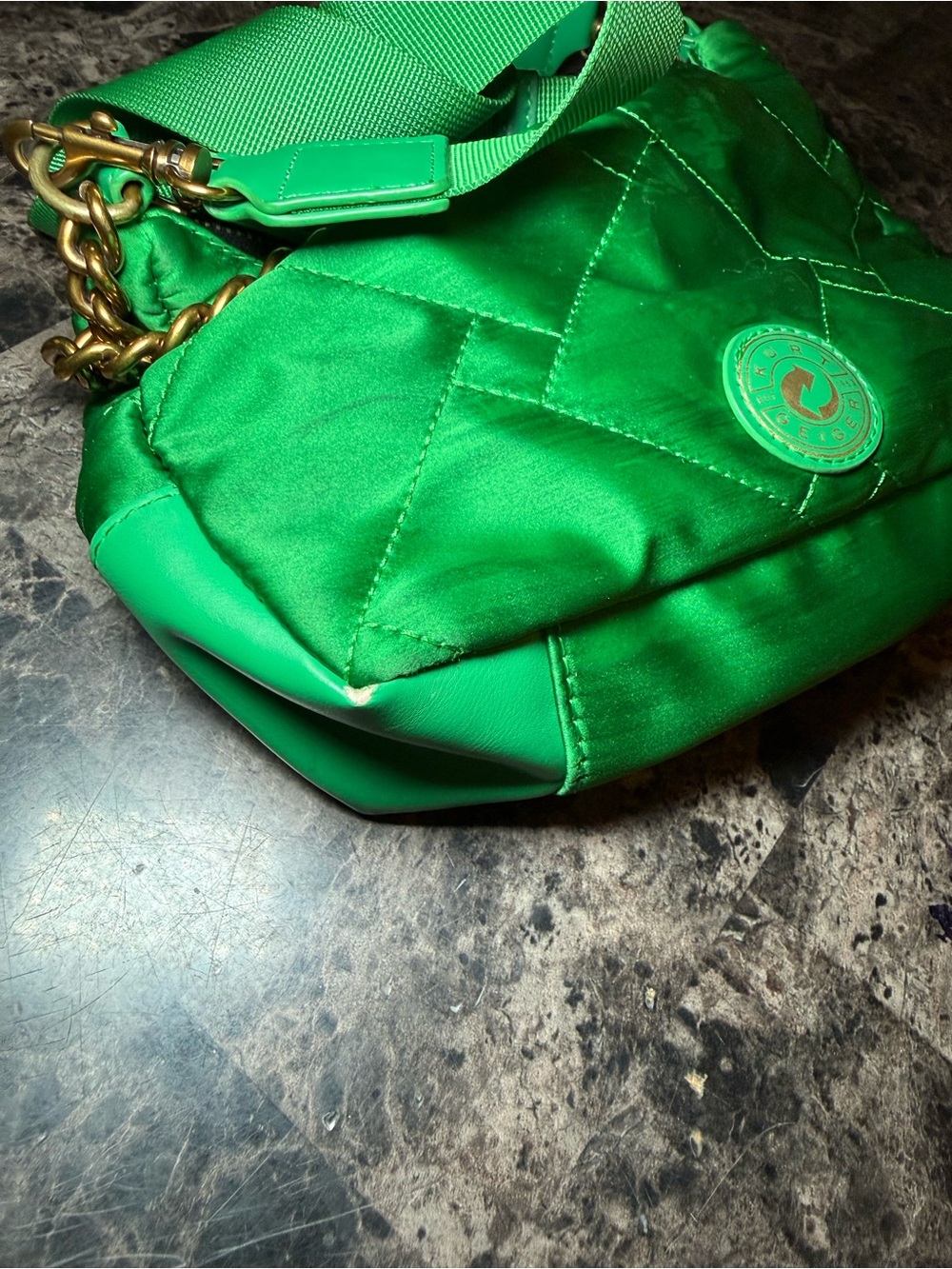 Kurt Geiger Bright Green Quilted Satin Crossbody with Coin Pouch - Picture 6 of 6